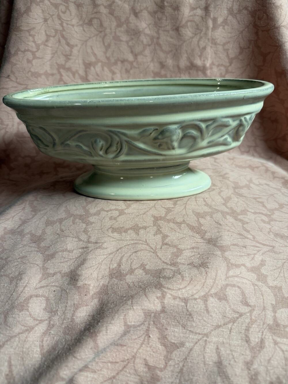 California Pantry Footed Planter Floral Bowl, Ivory Ceramic Oval Pedestal Bowl